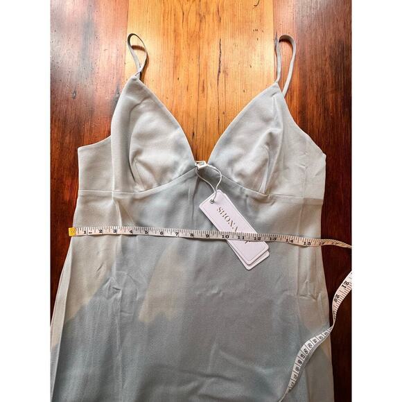 SHONA JOY Wedding Guest Asymmetric Satin Maxi Dress Pale Blue Size 10 NWT! - Picture 8 of 11